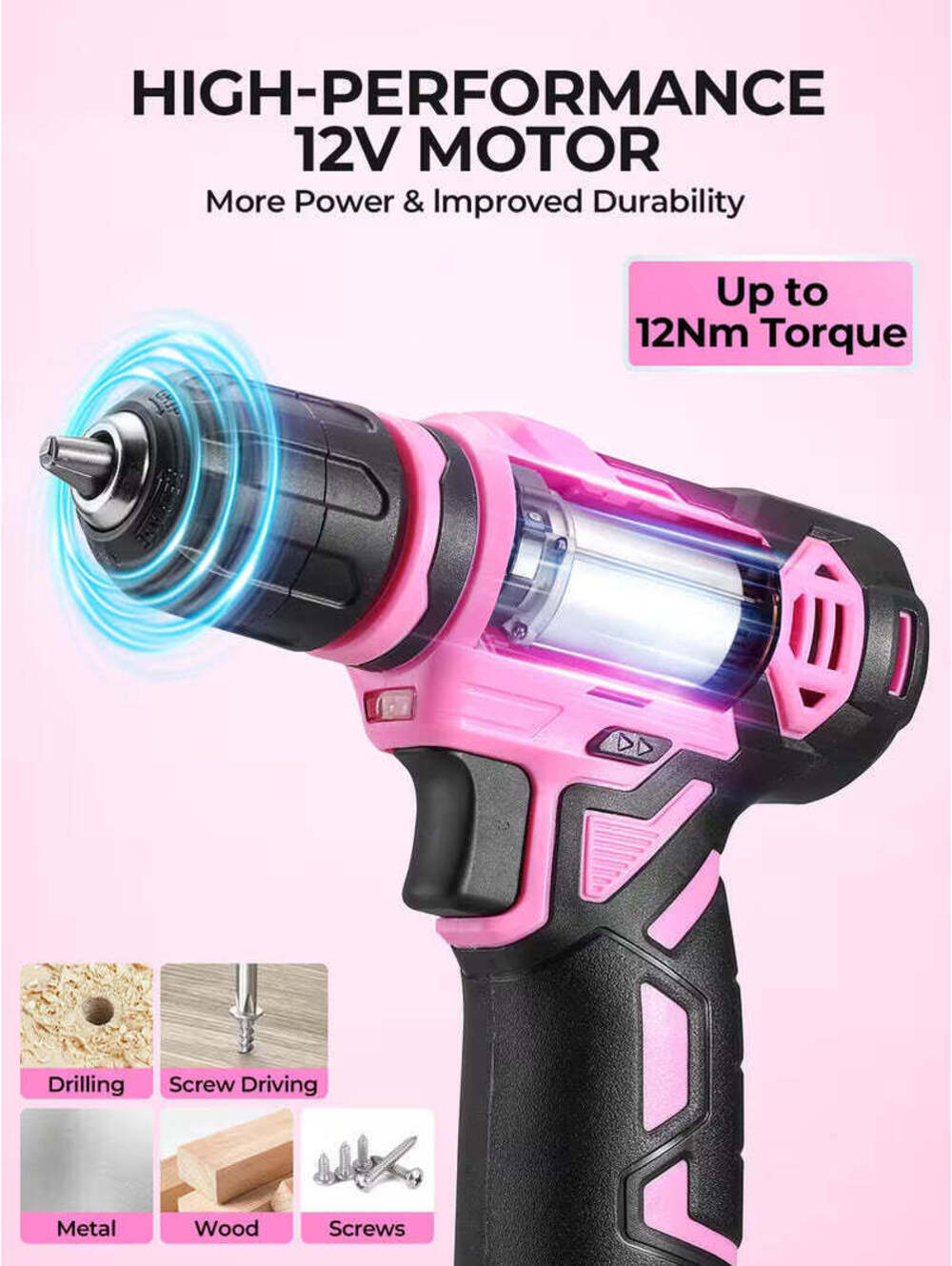 151PCS Electric Tool Set With 12V Cordless Drill/Driver, Tape Measure, Hammer